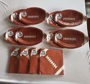 #135 Festive Voice Football Party Supplies Packs of Plates and Packs of Napkins